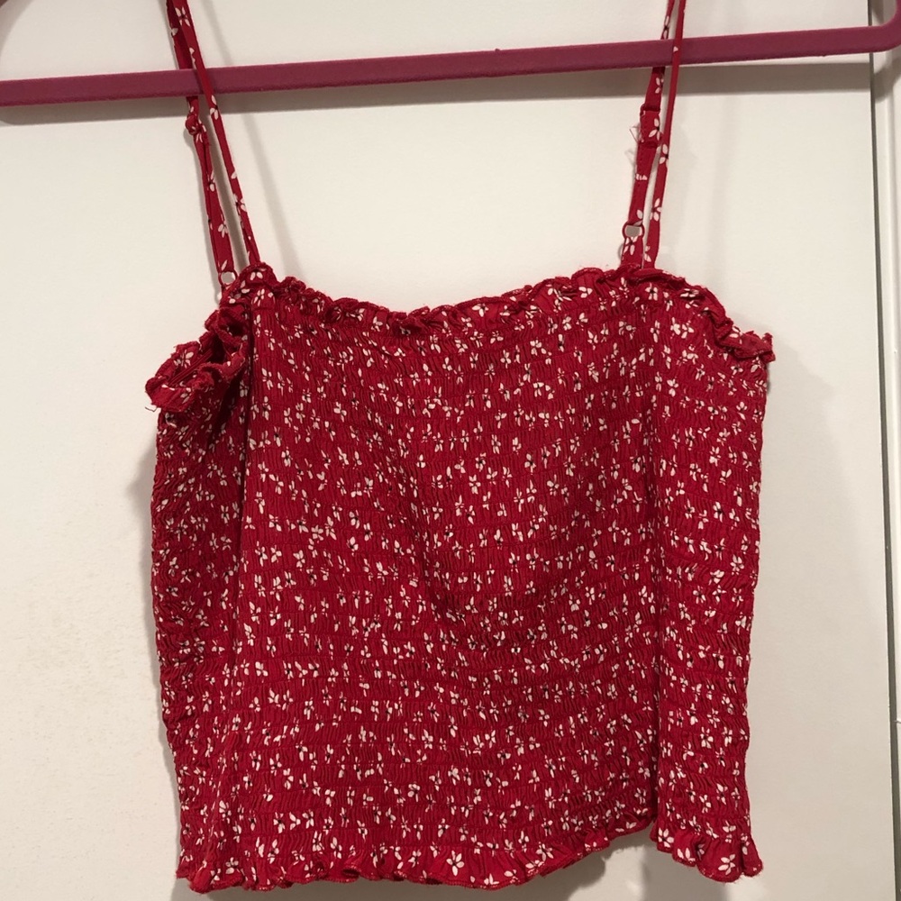 Brandy Melville red seersucker floral tank top
